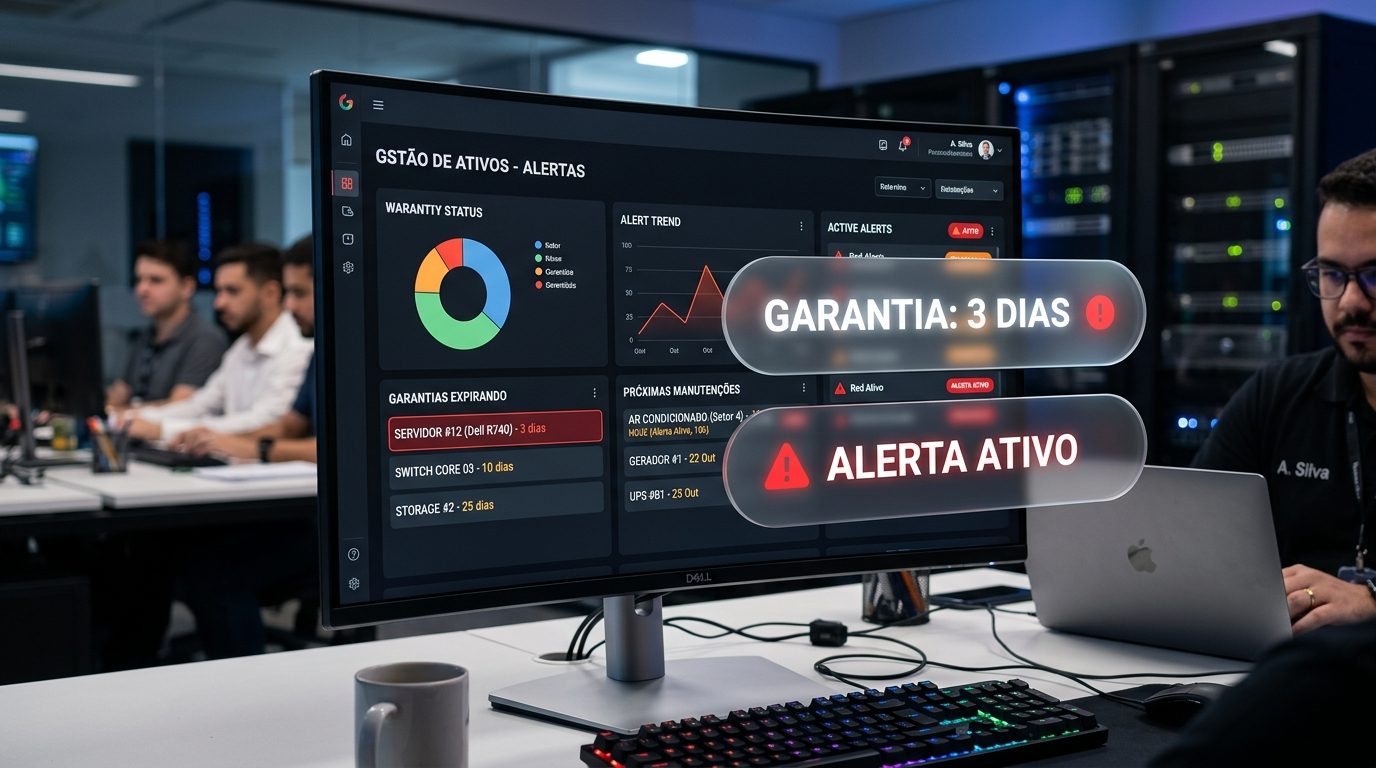 Equipe técnica acompanhando ativos e alertas