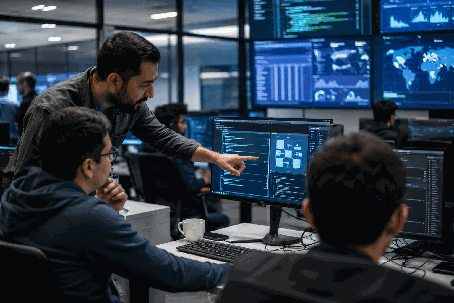 Equipe de tecnologia utilizando o Voyger TI
